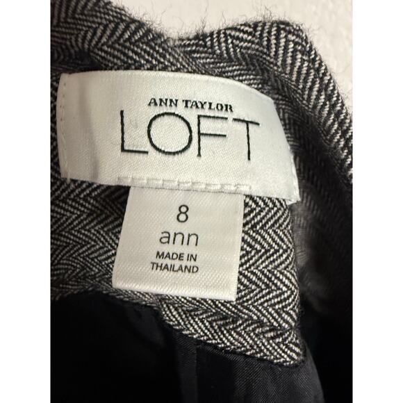 Ann Taylor LOFT Black White Herringbone Twill Wool Blend Wide Leg Trouser Pant 8 - Picture 7 of 7